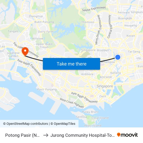 Potong Pasir (NE10) to Jurong Community Hospital-Tower C map