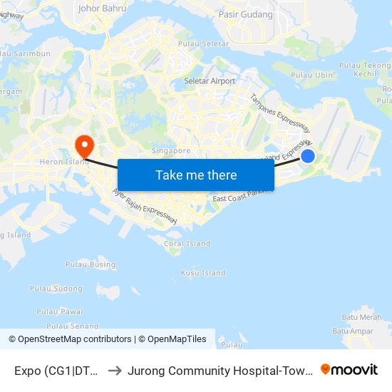 Expo (CG1|DT35) to Jurong Community Hospital-Tower C map