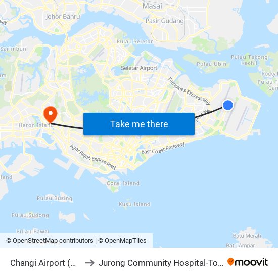 Changi Airport (CG2) to Jurong Community Hospital-Tower C map