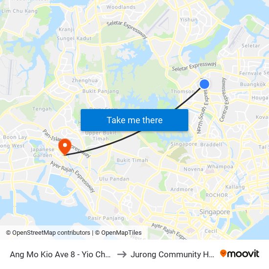 Ang Mo Kio Ave 8 - Yio Chu Kang Int (55509) to Jurong Community Hospital-Tower C map