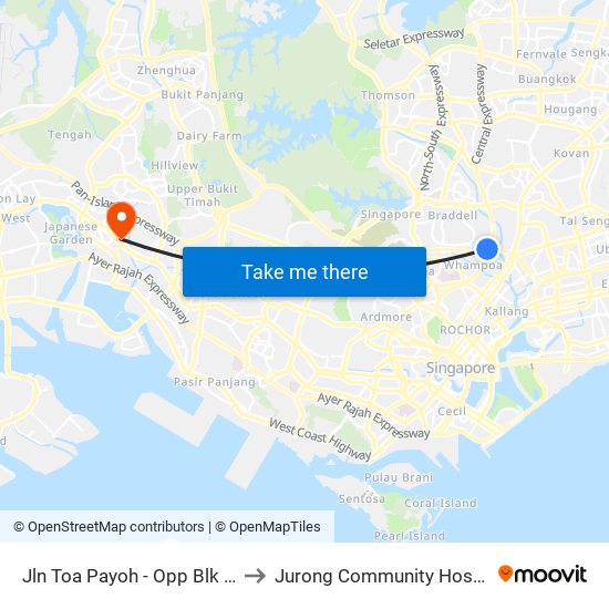 Jln Toa Payoh - Opp Blk 195 (52089) to Jurong Community Hospital-Tower C map