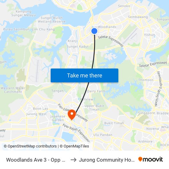 Woodlands Ave 3 - Opp Blk 402 (46499) to Jurong Community Hospital-Tower C map