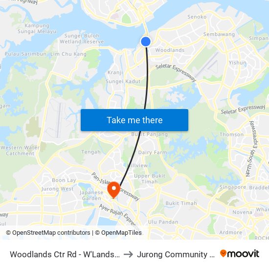 Woodlands Ctr Rd - W'Lands Train Checkpt (46069) to Jurong Community Hospital-Tower C map
