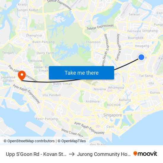 Upp S'Goon Rd - Kovan Stn Exit C (63039) to Jurong Community Hospital-Tower C map