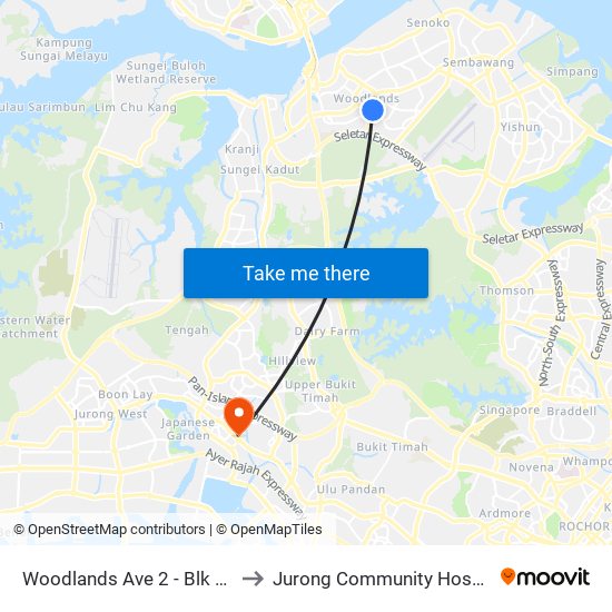 Woodlands Ave 2 - Blk 511 (46331) to Jurong Community Hospital-Tower C map