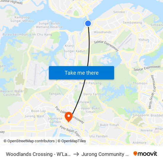 Woodlands Crossing - W'Lands Checkpt (46109) to Jurong Community Hospital-Tower C map