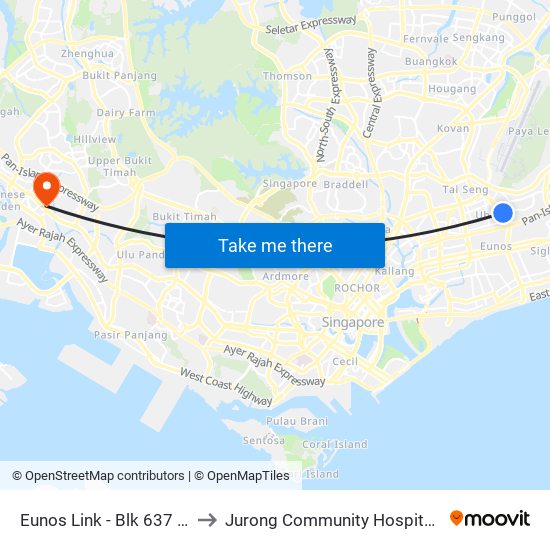 Eunos Link - Blk 637 (71091) to Jurong Community Hospital-Tower C map