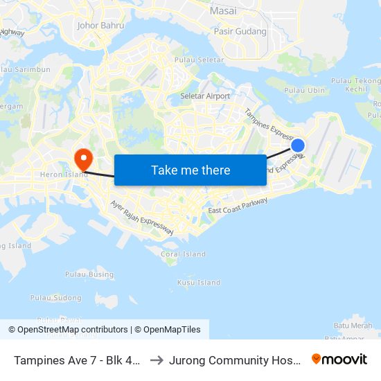 Tampines Ave 7 - Blk 497d (76241) to Jurong Community Hospital-Tower C map