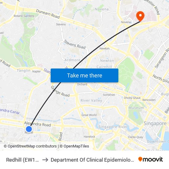 Redhill (EW18) to Department Of Clinical Epidemiology map