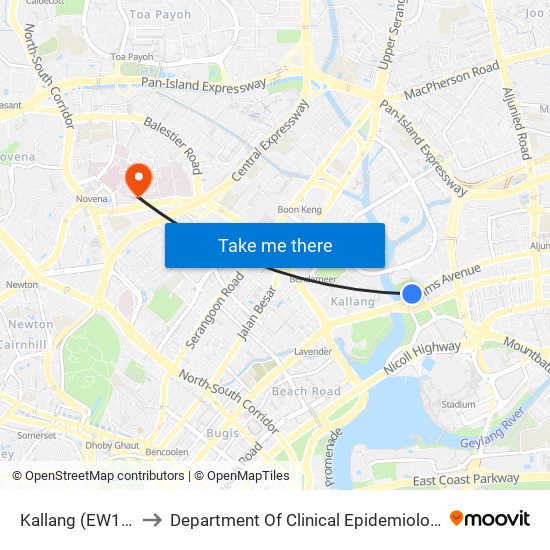 Kallang (EW10) to Department Of Clinical Epidemiology map