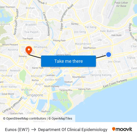 Eunos (EW7) to Department Of Clinical Epidemiology map