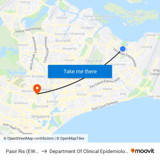 Pasir Ris (EW1) to Department Of Clinical Epidemiology map