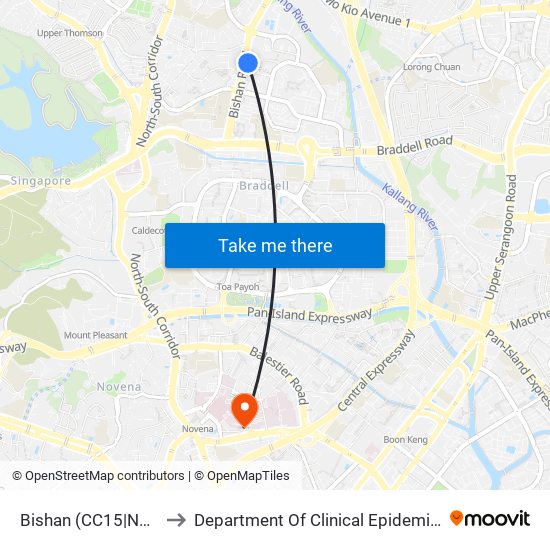 Bishan (CC15|NS17) to Department Of Clinical Epidemiology map