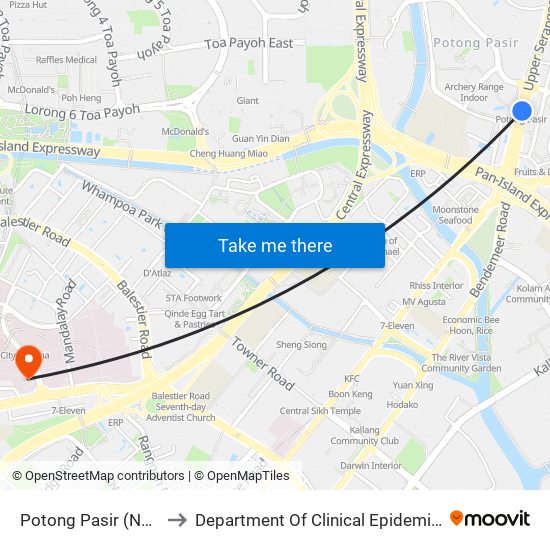 Potong Pasir (NE10) to Department Of Clinical Epidemiology map