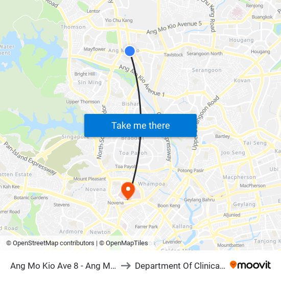 Ang Mo Kio Ave 8 - Ang Mo Kio Int (54009) to Department Of Clinical Epidemiology map