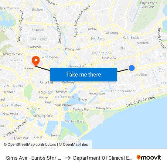 Sims Ave - Eunos Stn/ Int (82061) to Department Of Clinical Epidemiology map