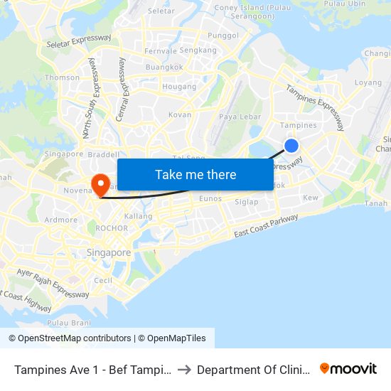 Tampines Ave 1 - Bef Tampines West Stn (75059) to Department Of Clinical Epidemiology map