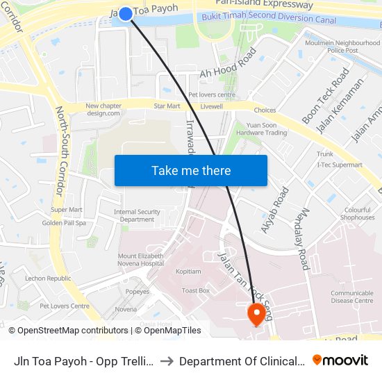 Jln Toa Payoh - Opp Trellis Twrs (52079) to Department Of Clinical Epidemiology map