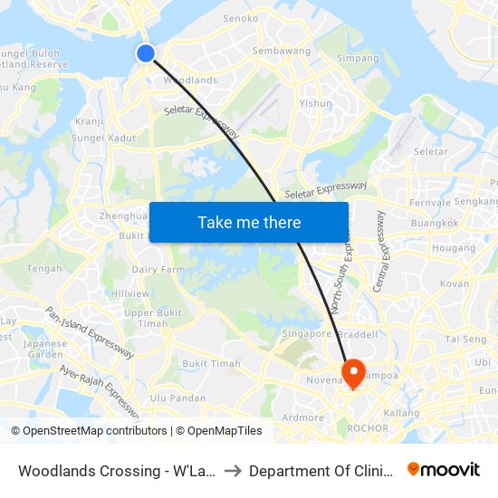 Woodlands Crossing - W'Lands Checkpt (46109) to Department Of Clinical Epidemiology map