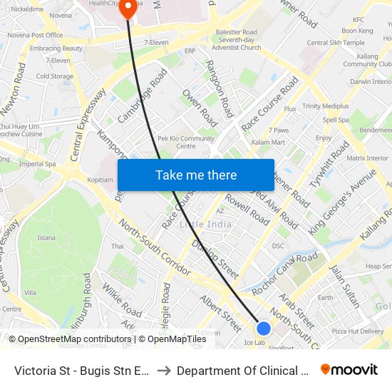 Victoria St - Bugis Stn Exit A (01113) to Department Of Clinical Epidemiology map