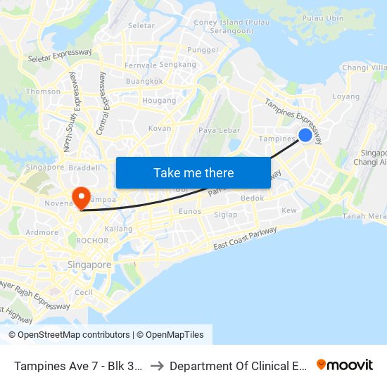 Tampines Ave 7 - Blk 390 (76239) to Department Of Clinical Epidemiology map