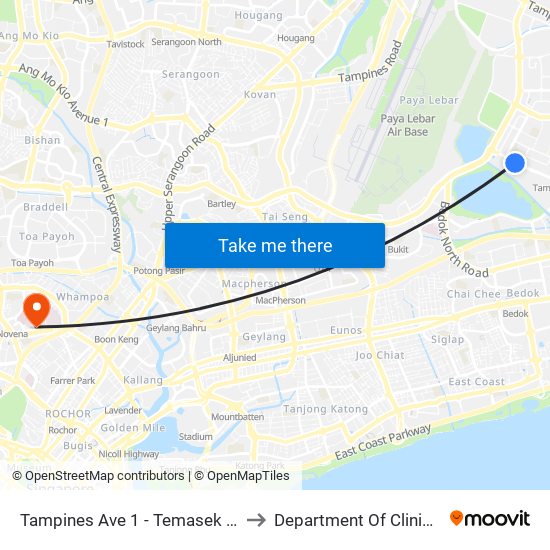 Tampines Ave 1 - Temasek Poly West G (75249) to Department Of Clinical Epidemiology map