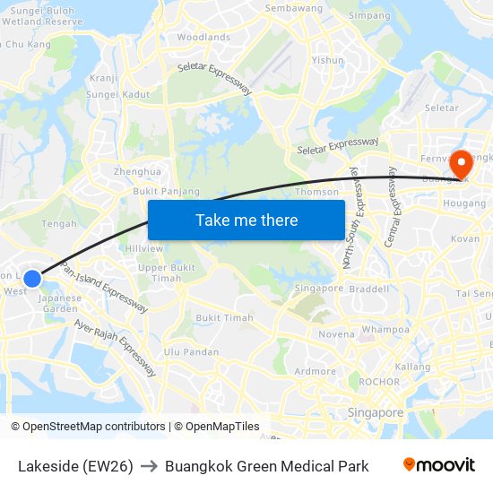 Lakeside (EW26) to Buangkok Green Medical Park map