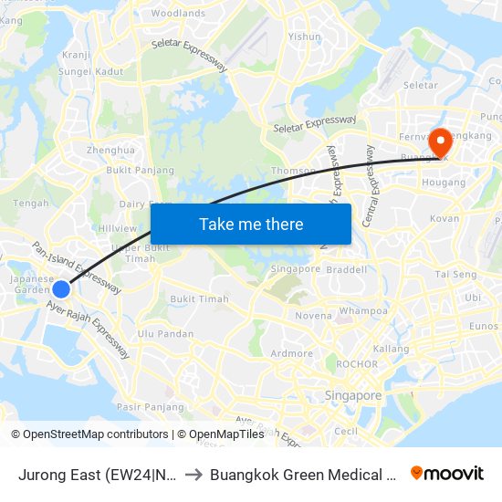 Jurong East (EW24|NS1) to Buangkok Green Medical Park map