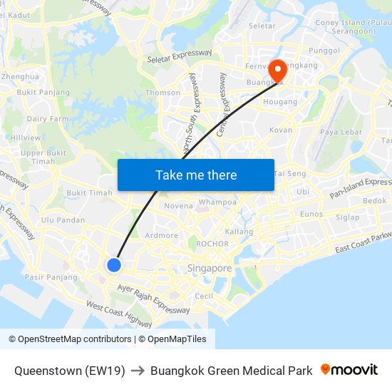 Queenstown (EW19) to Buangkok Green Medical Park map