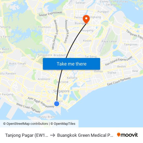 Tanjong Pagar (EW15) to Buangkok Green Medical Park map