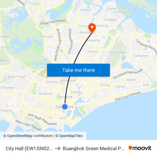 City Hall (EW13|NS25) to Buangkok Green Medical Park map