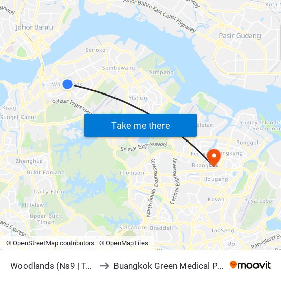 Woodlands (Ns9 | Te2) to Buangkok Green Medical Park map