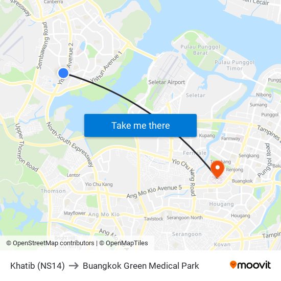 Khatib (NS14) to Buangkok Green Medical Park map