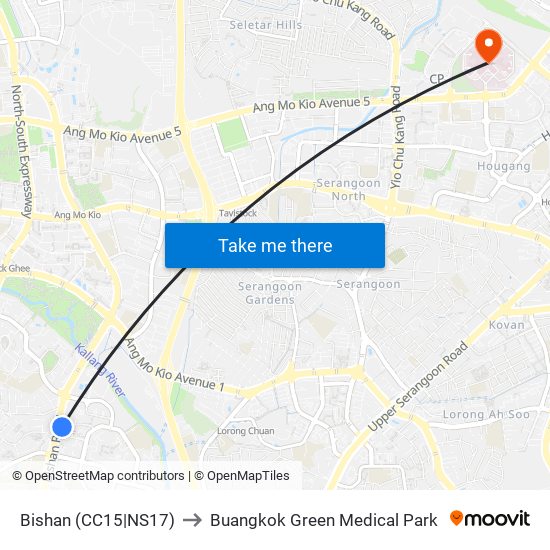 Bishan (CC15|NS17) to Buangkok Green Medical Park map