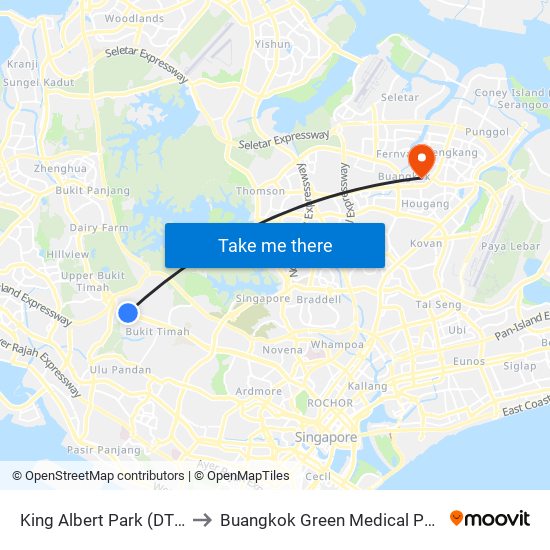 King Albert Park (DT6) to Buangkok Green Medical Park map