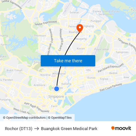 Rochor (DT13) to Buangkok Green Medical Park map