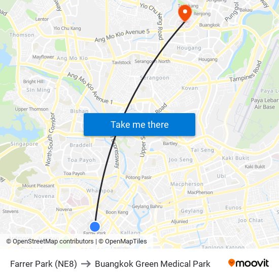 Farrer Park (NE8) to Buangkok Green Medical Park map