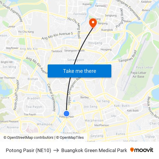 Potong Pasir (NE10) to Buangkok Green Medical Park map