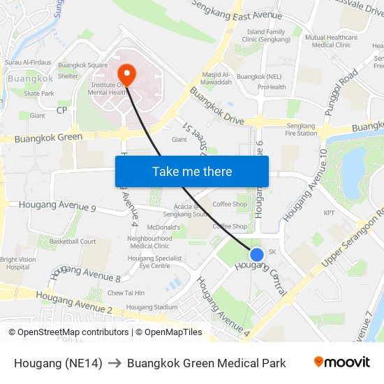 Hougang (NE14) to Buangkok Green Medical Park map