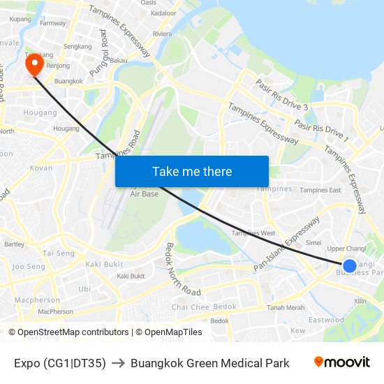 Expo (CG1|DT35) to Buangkok Green Medical Park map