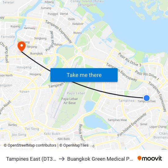 Tampines East (DT33) to Buangkok Green Medical Park map