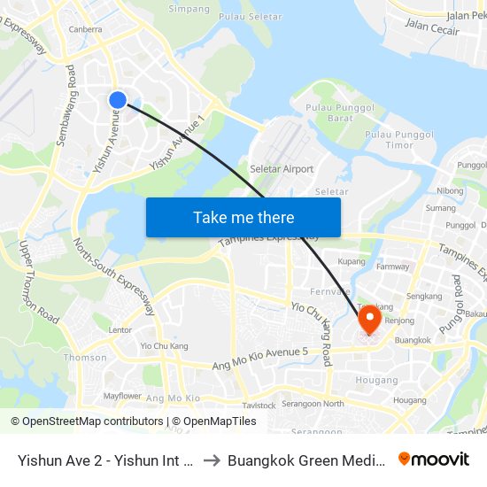 Yishun Ave 2 - Yishun Int (59009) to Buangkok Green Medical Park map