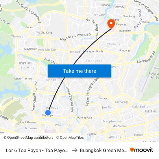 Lor 6 Toa Payoh - Toa Payoh Int (52009) to Buangkok Green Medical Park map