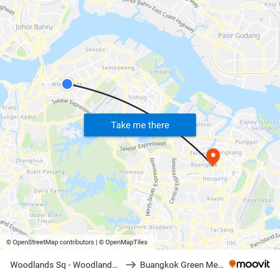 Woodlands Sq - Woodlands Int (46009) to Buangkok Green Medical Park map