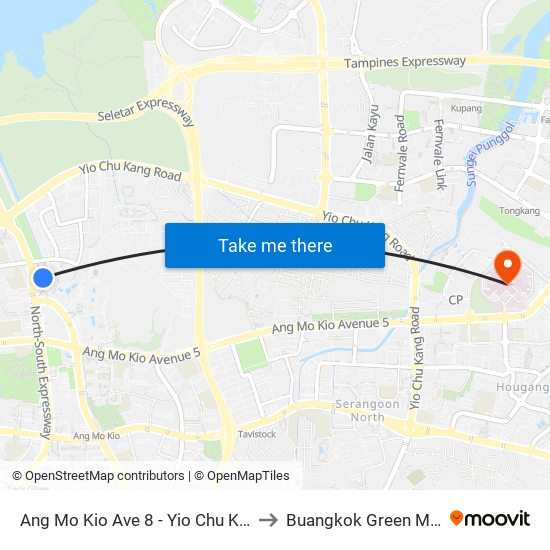 Ang Mo Kio Ave 8 - Yio Chu Kang Int (55509) to Buangkok Green Medical Park map