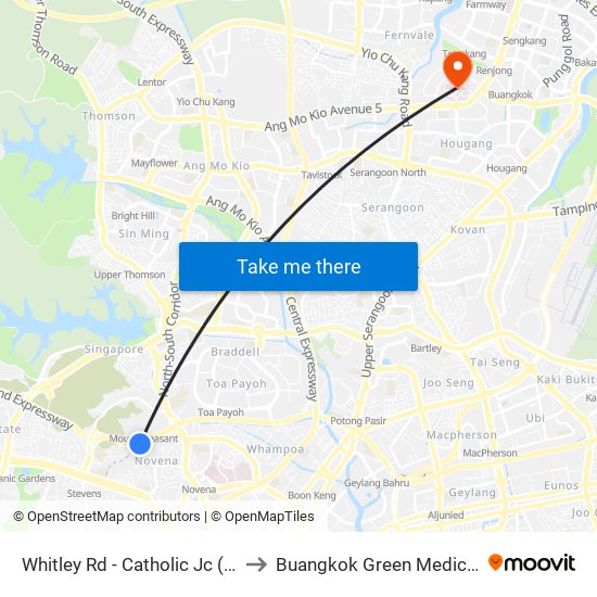 Whitley Rd - Catholic Jc (51099) to Buangkok Green Medical Park map