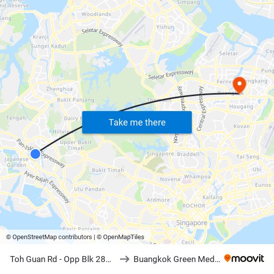 Toh Guan Rd - Opp Blk 288d (28631) to Buangkok Green Medical Park map