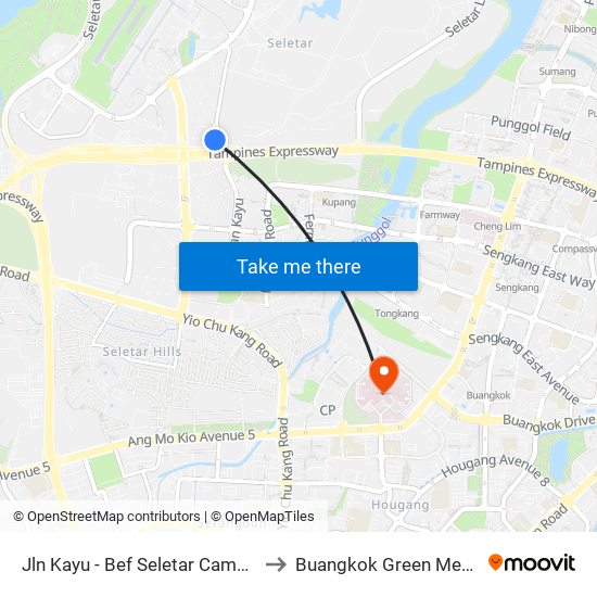 Jln Kayu - Bef Seletar Camp G (68111) to Buangkok Green Medical Park map