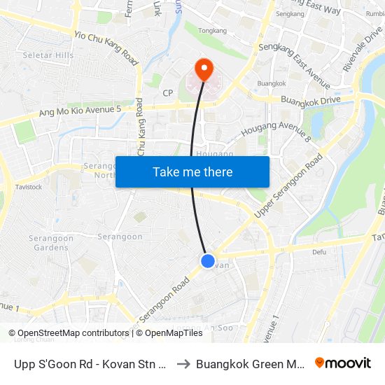 Upp S'Goon Rd - Kovan Stn Exit C (63039) to Buangkok Green Medical Park map