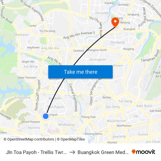 Jln Toa Payoh - Trellis Twrs (52071) to Buangkok Green Medical Park map